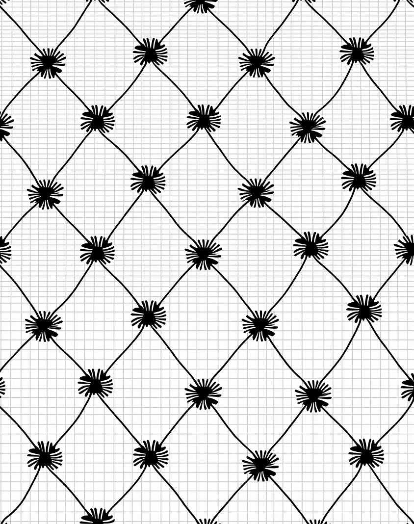 Black Radial Star Diamond Grid Rug