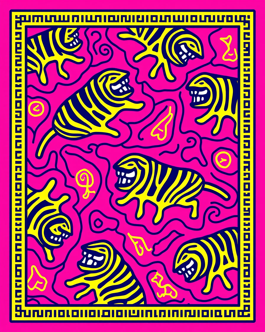 Vibrant Yellow Tiger Pink Maze Rug