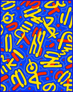Bold Blue Yellow Abstract Groovy Forms Rug