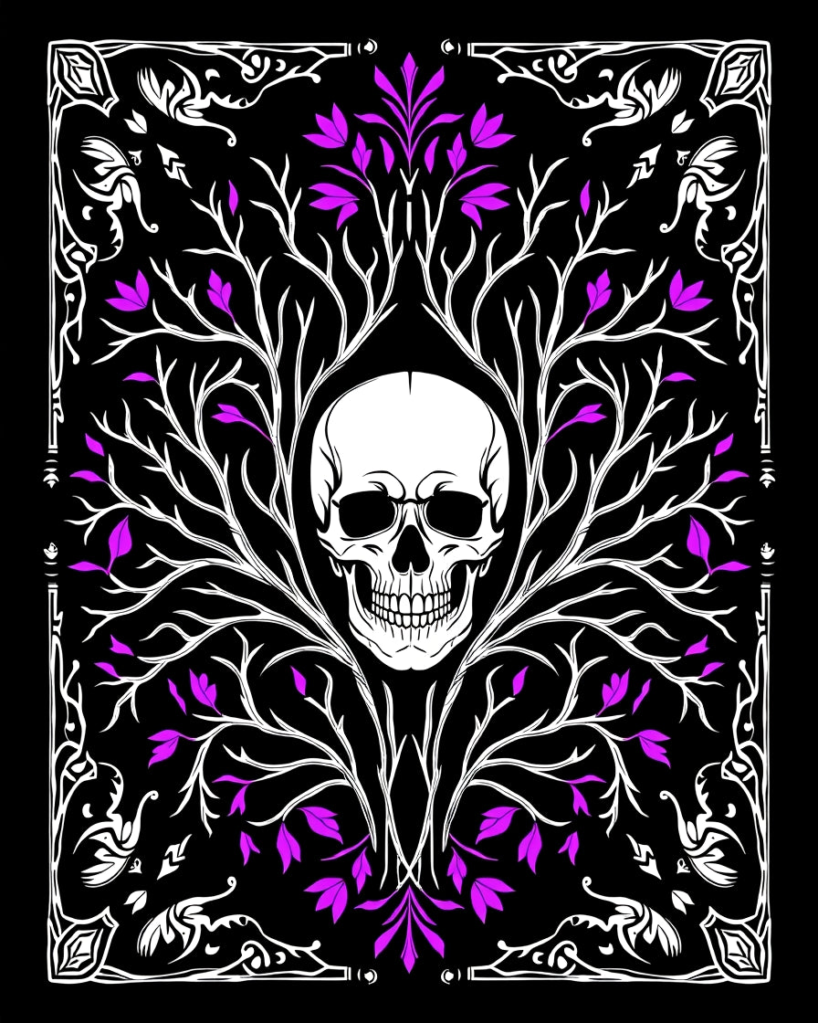 Gothic Black White Purple Skull Tree Rug