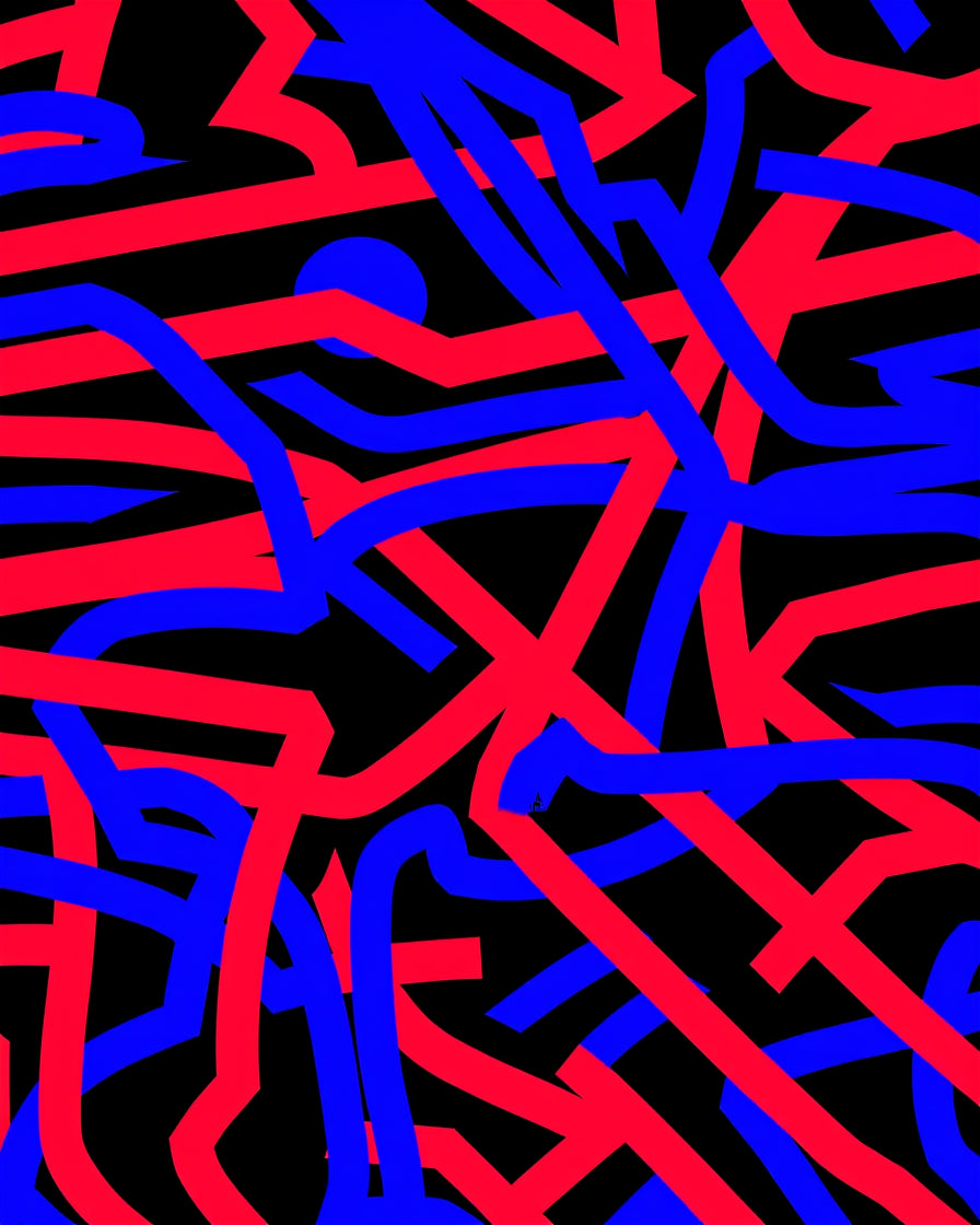 Vibrant Red Blue Abstract Lines Rug