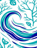 Aqua Navy Ocean Wave Foliage Rug