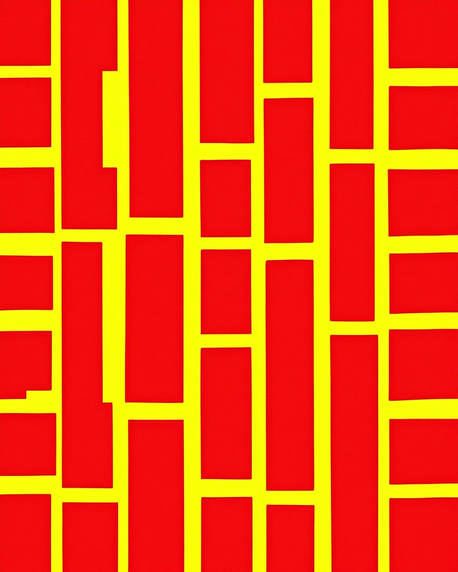 Bold Red Yellow Rectangular Grid Rug
