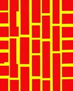 Bold Red Yellow Rectangular Grid Rug