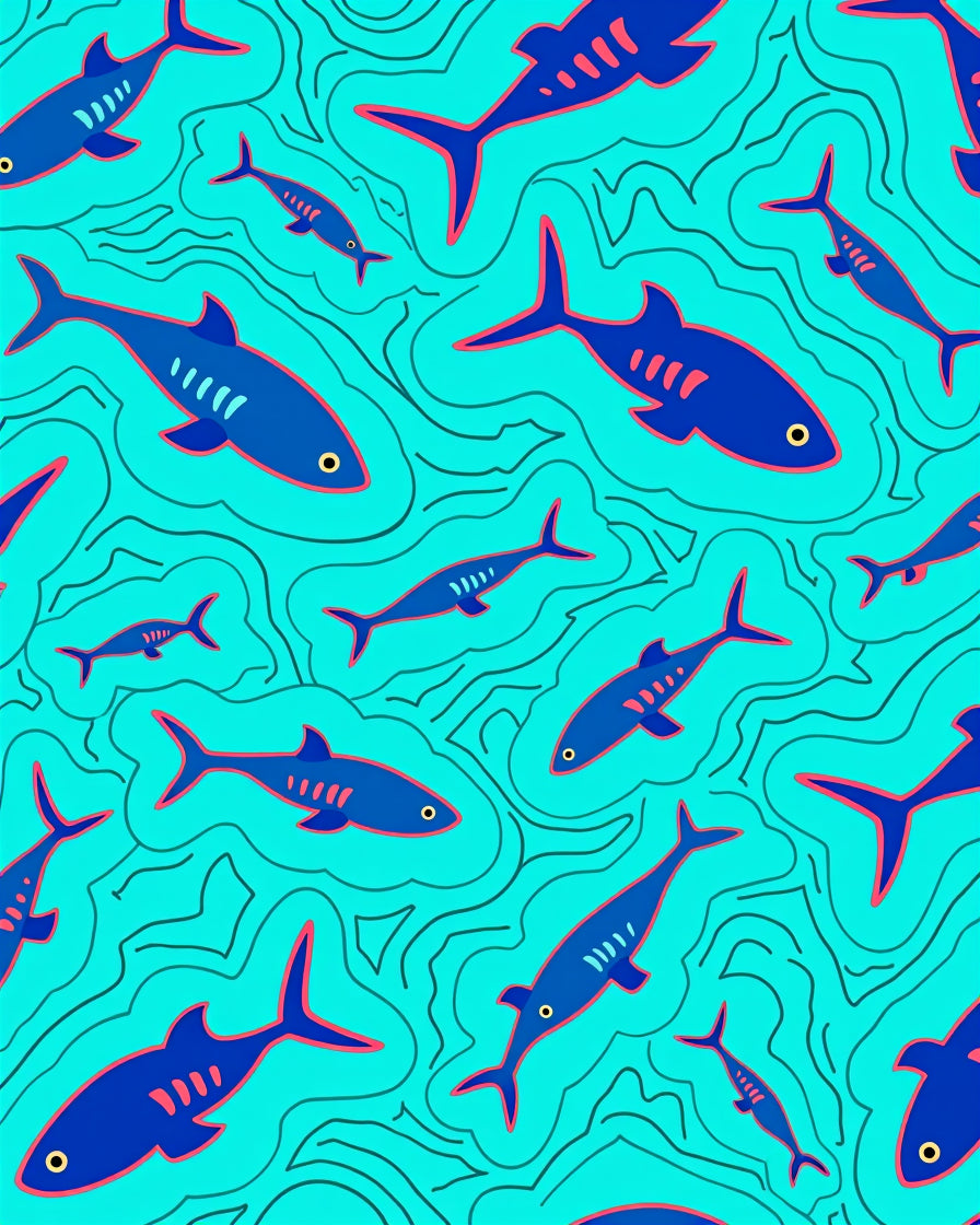 Marine Blue Fish Ocean Swirls Rug