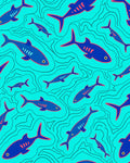 Marine Blue Fish Ocean Swirls Rug