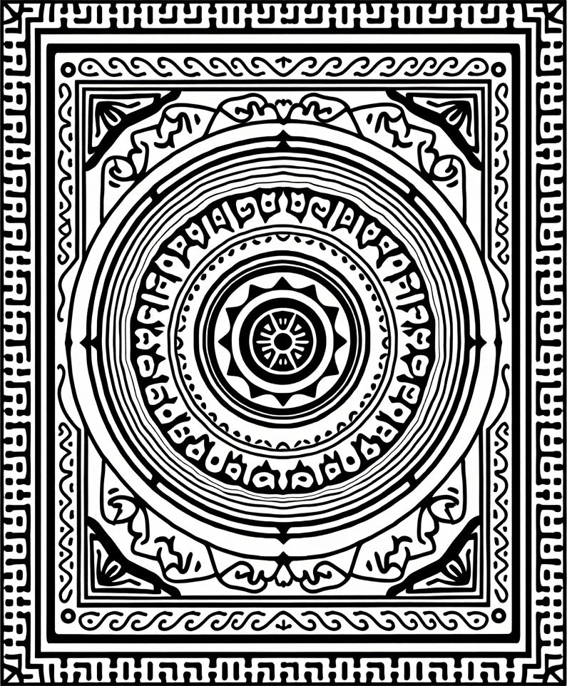 Black White Concentric Circle Mandala Rug