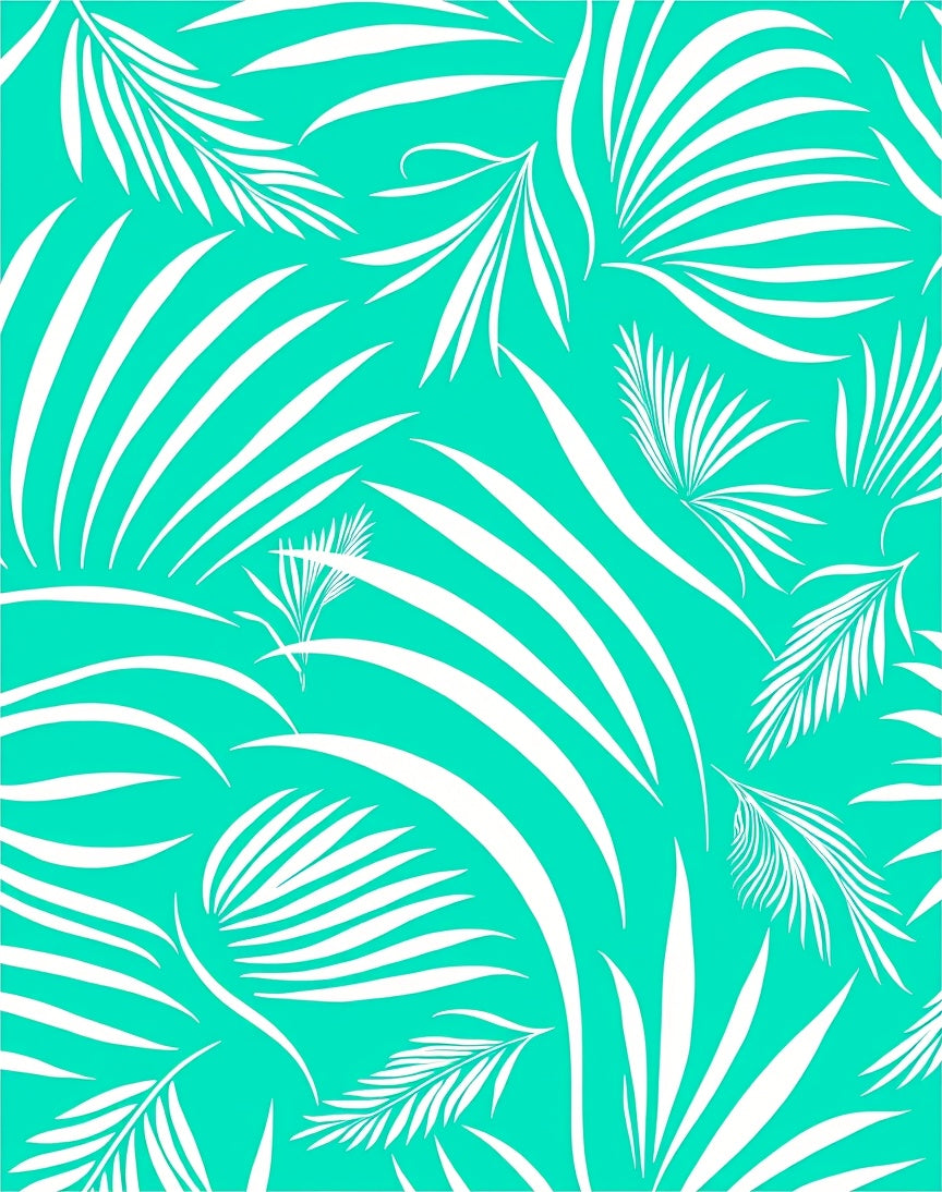 Bright Teal Palm Frond Lush Rug