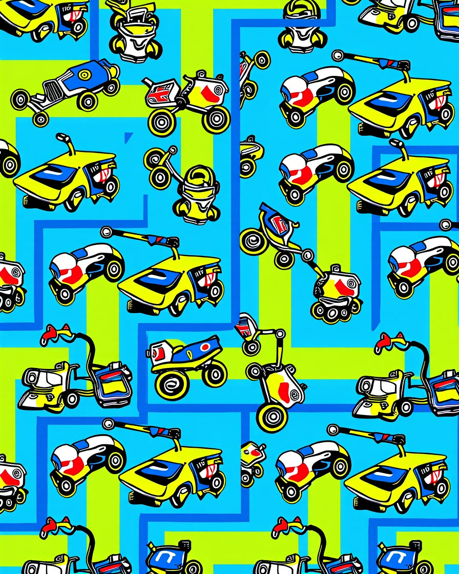 Yellow Blue Robot Vehicles On Green Background Rug