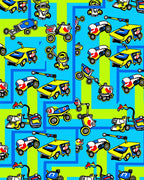 Yellow Blue Robot Vehicles On Green Background Rug
