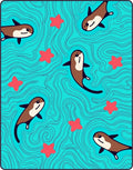 Playful Sea Otters Red Stars Aqua Background Rug