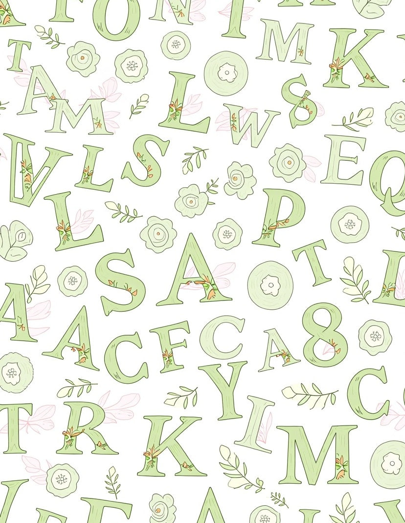 Sage Floral Alphabet Collage Rug