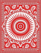 Crimson Sunburst Mandala Border Rug