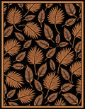 Golden Fern Frond Black Background Rug