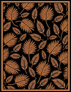 Golden Fern Frond Black Background Rug