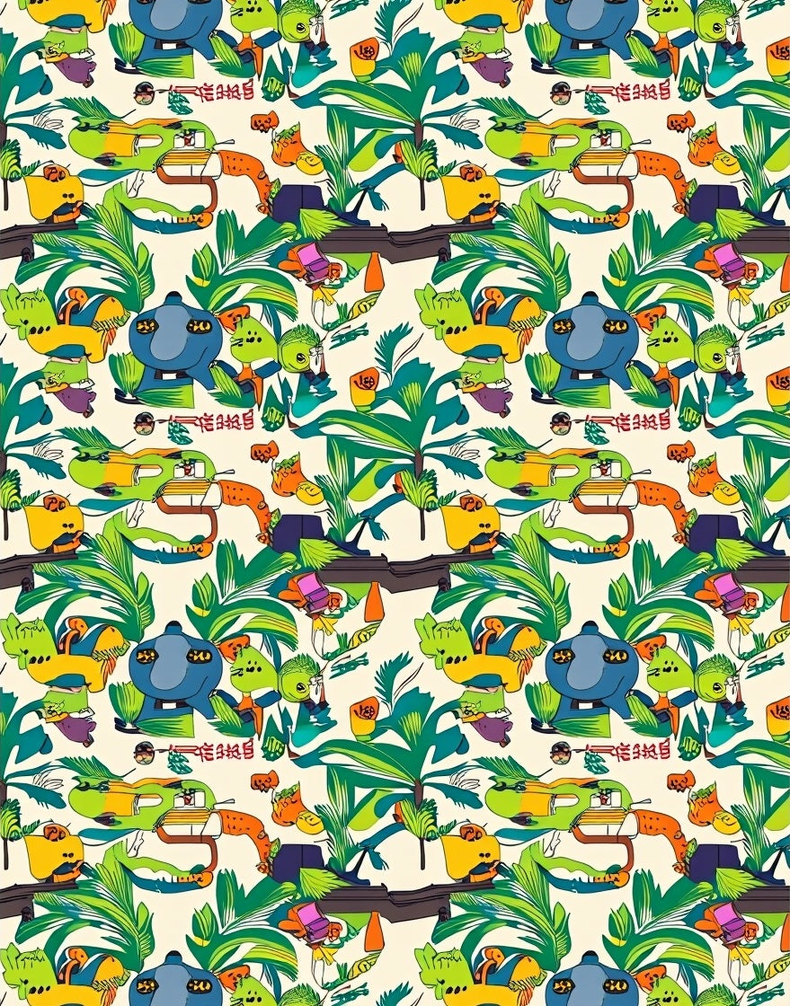 Whimsical Green Tropical Creature Cartoon Rug