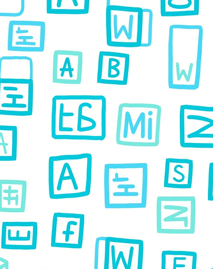 Aqua Blue Alphabet Blocks Rug