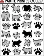 Playful Gray Dog Paw Print Collage Rug