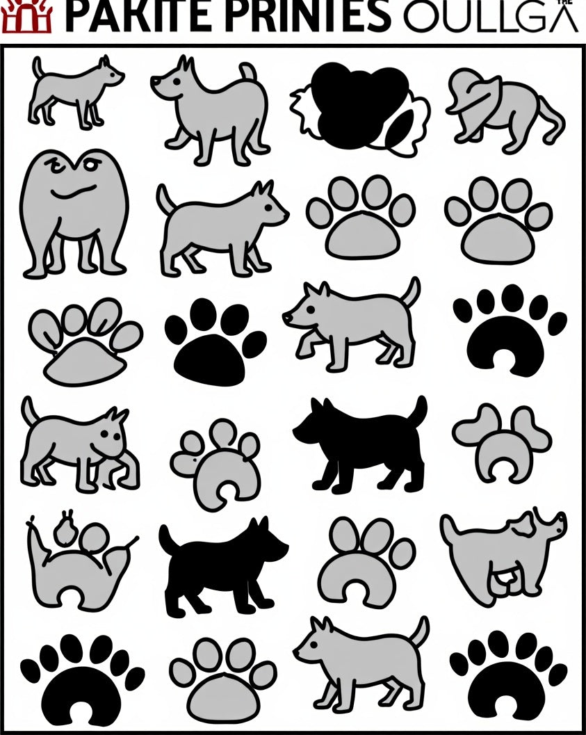 Playful Gray Dog Paw Print Collage Rug