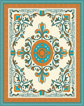 Turquoise Orange Floral Medallion Border Rug
