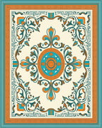 Turquoise Orange Floral Medallion Border Rug