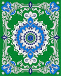 Emerald Green Blue White Medallion Garden Rug