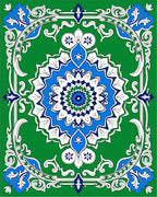 Emerald Green Blue White Medallion Garden Rug