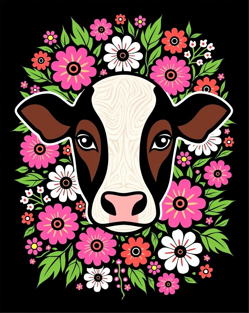 Vibrant Floral Cow Face Rug