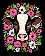 Vibrant Floral Cow Face Rug
