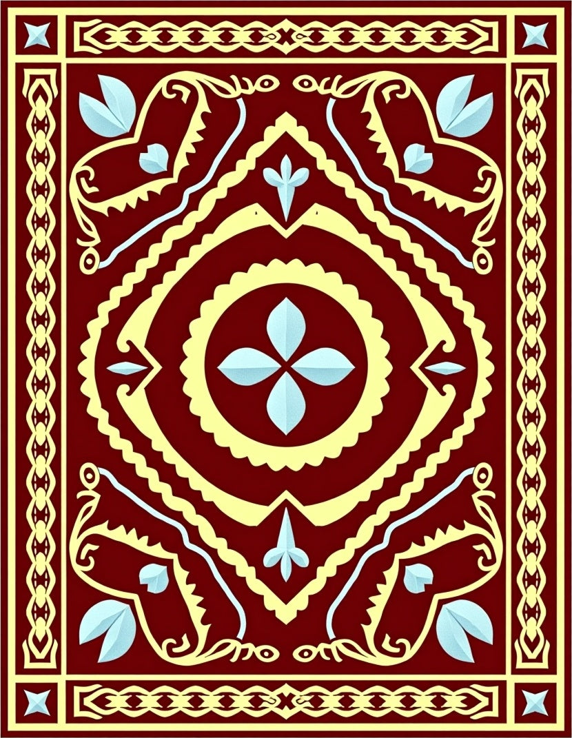 Crimson Yellow Light Blue Floral Medallion Rug