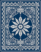 Classic Deep Blue Floral Medallion Rug