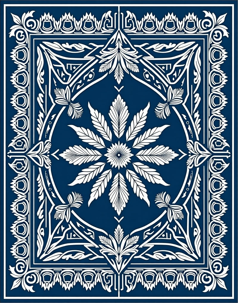 Classic Deep Blue Floral Medallion Rug
