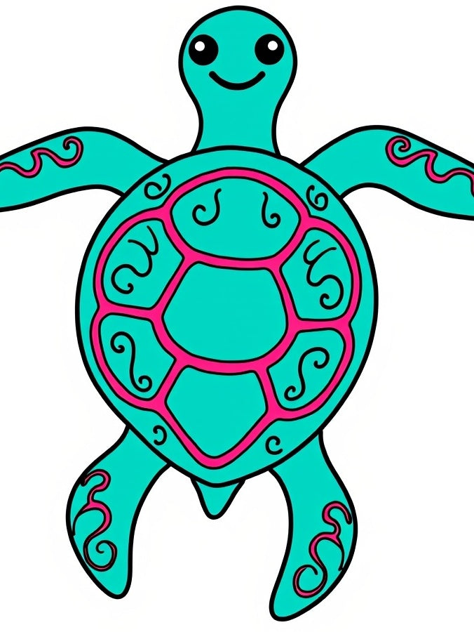 Turquoise Turtle with Pink Swirl Accents Rug