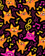 Whimsical Orange Pink Cats Music Notes Rug