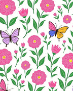 Pink Blooming Garden Butterflies Rug