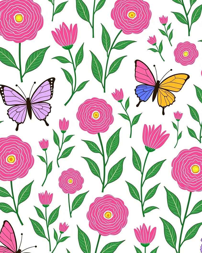 Pink Blooming Garden Butterflies Rug