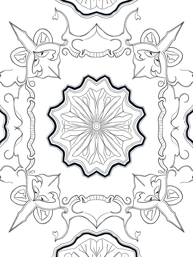 Ornate Floral Mandala Black White Art Rug