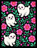 Cute White Pups Floral GardenRug Rug