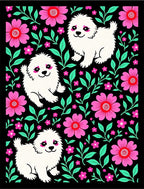 Cute White Pups Floral GardenRug Rug