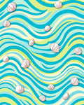 Aqua Teal Cream Seashell Waves Rug