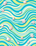 Aqua Teal Cream Seashell Waves Rug