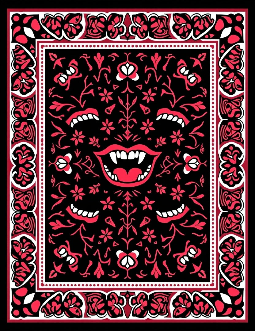 Crimson Red Vampire Mouth Floral Rug