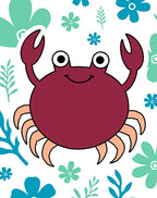 Whimsical Crimson Crab Floral Scene Rug