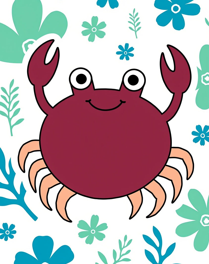 Whimsical Crimson Crab Floral Scene Rug