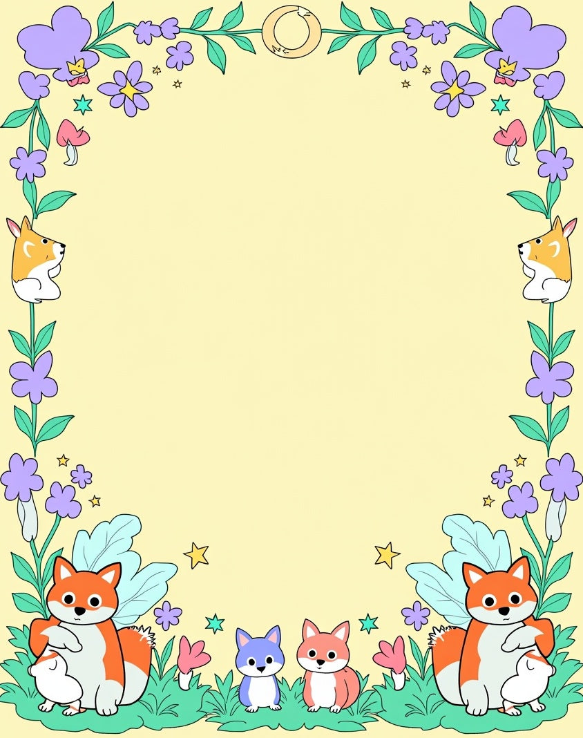 Whimsical Fox Floral Garden Frame Rug