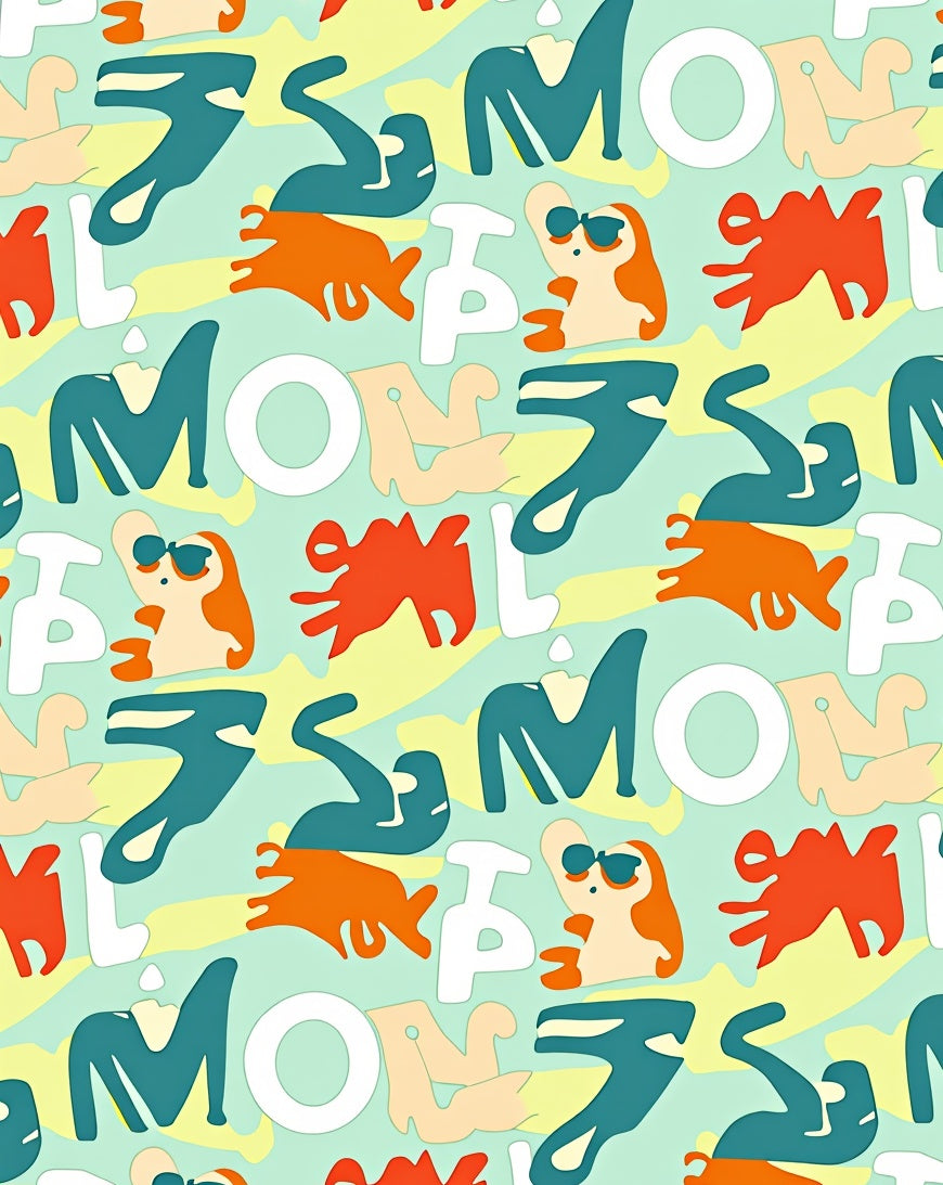 Whimsical Comic Characters Abstract Shapes Rug