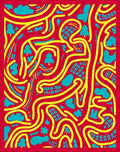 Whimsical Red Yellow Playful Maze Rug