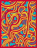 Whimsical Red Yellow Playful Maze Rug