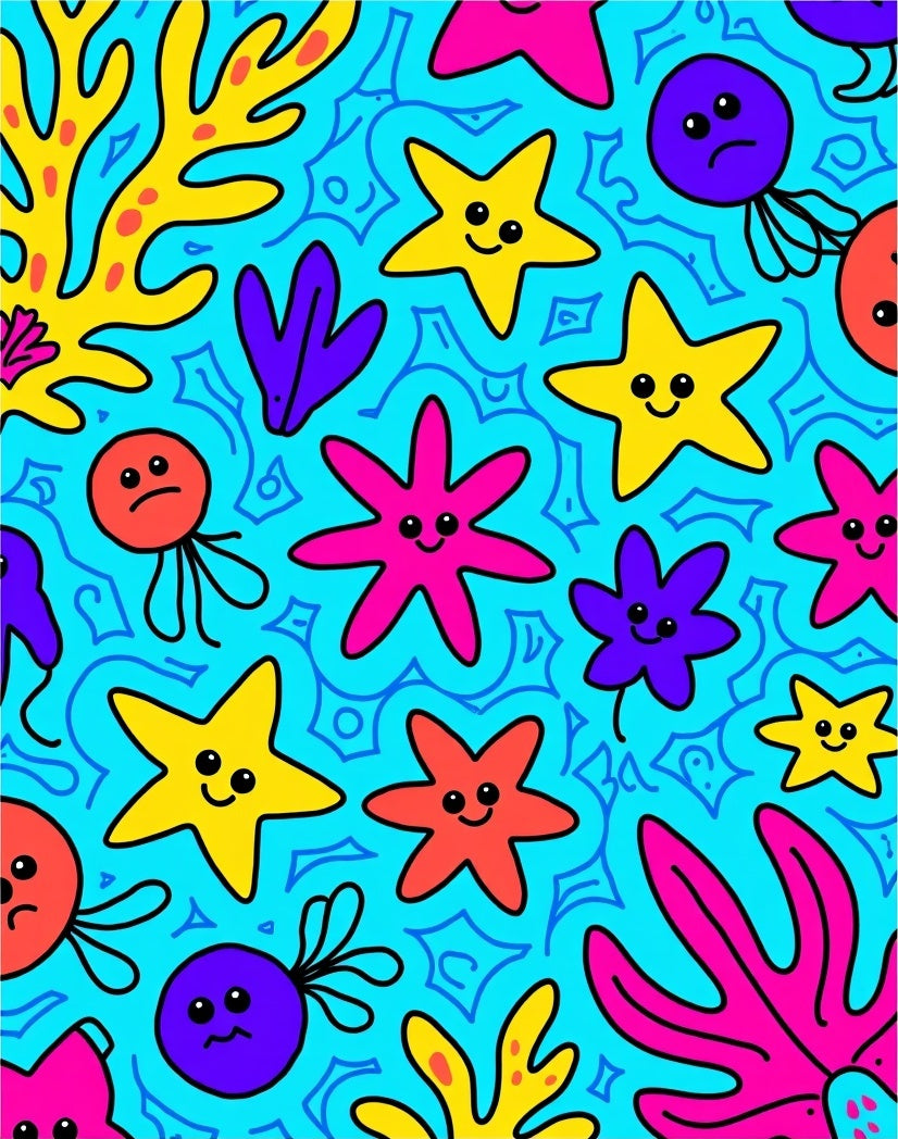 Vibrant Under the Sea Starfish Jellyfish Rug