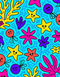 Vibrant Under the Sea Starfish Jellyfish Rug